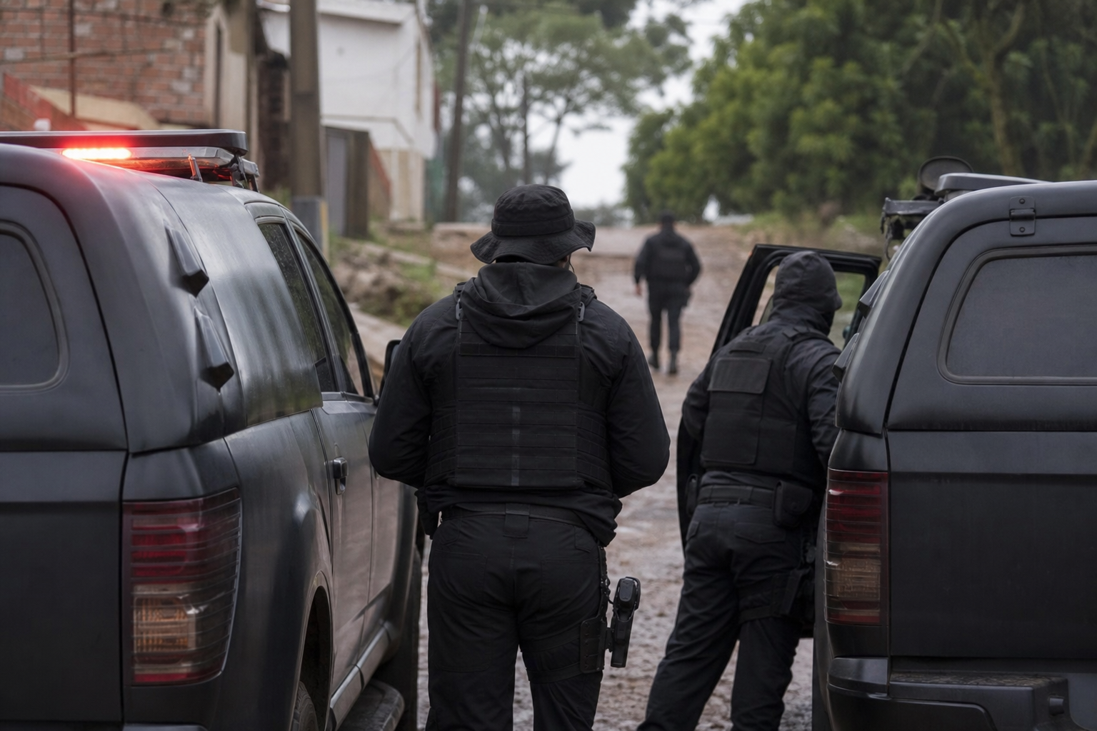 Agentes da Polícia Federal durante operação de combate à lavagem de dinheiro em área urbana de fronteira no Paraná